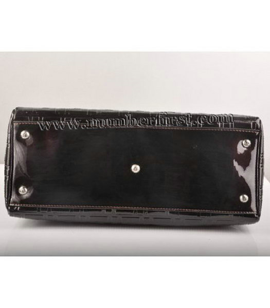 Fendi Peekaboo Embossed Patent Leather Tote Bag Black-3