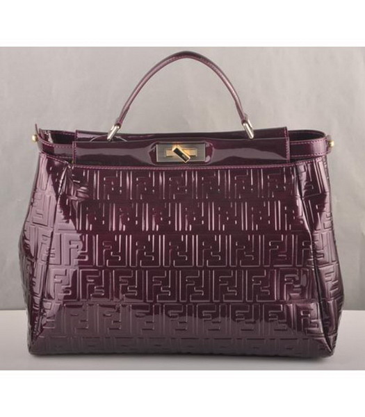 Fendi Peekaboo Embossed Patent Leather Tote Bag Purple-1