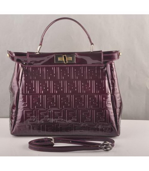 Fendi Peekaboo Embossed Patent Leather Tote Bag Purple