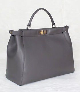 Fendi Peekaboo Grey Original Leather Large Tote Bag With Suede Leather Inside