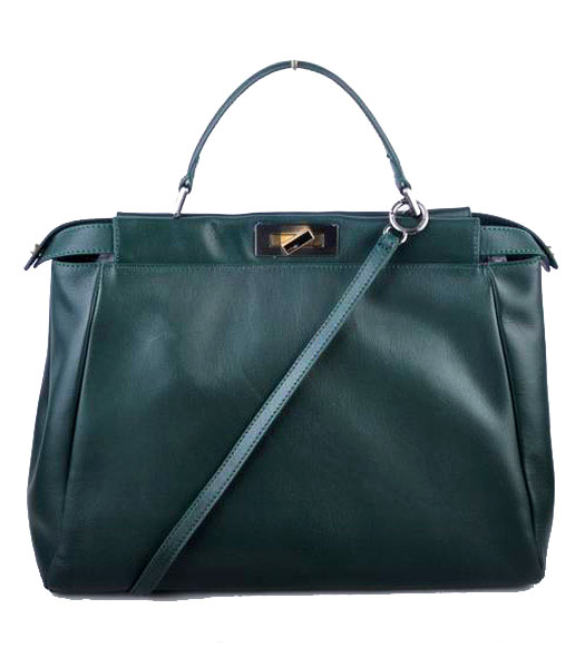 Fendi Peekaboo Jade Green Ferrari Leather Large Tote Bag With Leather Inside