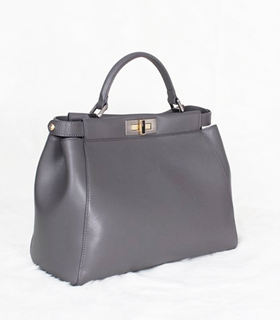 Fendi Peekaboo Medium Grey Original Leather Tote Bag With Suede Leahter Inside 