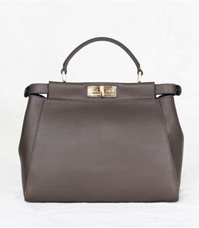 Fendi Peekaboo Medium Khaki Original Leather Tote Bag With Violet Leahter Inside 