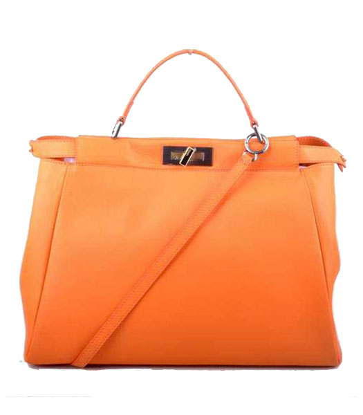 Fendi Peekaboo Orange Ferrari Leather Large Tote Bag With Leather Inside