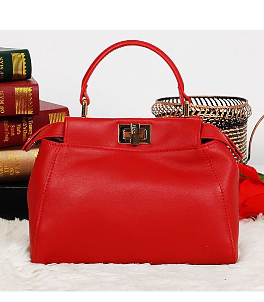 Fendi Peekaboo Original Leather Satchel Bag 2218 In Red