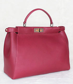 Fendi Peekaboo Red Original Leather Large Tote Bag With Suede Leather Inside