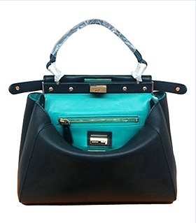 Fendi Peekaboo Sapphire BluePeppermint Green Original Leather Small Tote Bag