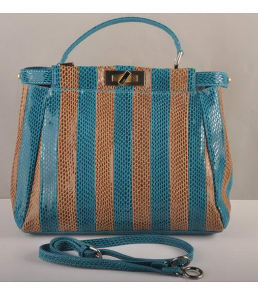 Fendi Peekaboo Snake Leather Tote Bag Blue&Coffee-1