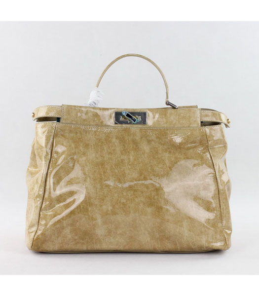 Fendi Peekaboo Tote Bag Apricot Patent Leather