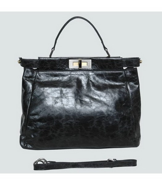 Fendi Peekaboo Tote Bag Black Oil Leather