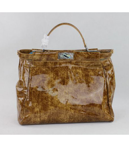 Fendi Peekaboo Tote Bag Golden_Grey Patent Leather
