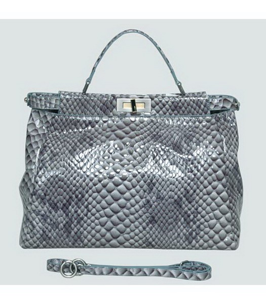 Fendi Peekaboo Tote Bag Grey_White Snake Veins Leather