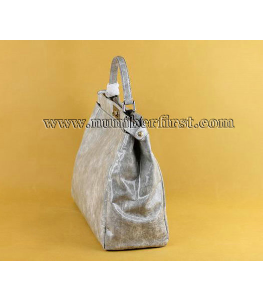 Fendi Peekaboo Tote Bag Silver_Grey_Grey Patent Leather-3