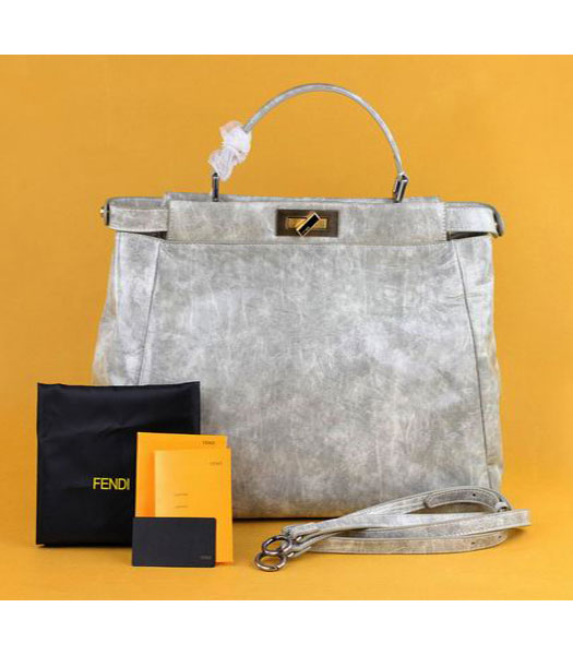Fendi Peekaboo Tote Bag Silver_Grey_Grey Patent Leather