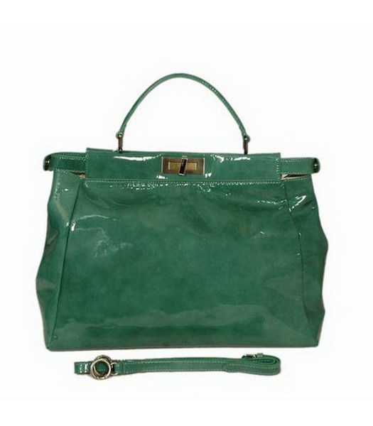 Fendi Peekaboo Tote Green Patent Handbag