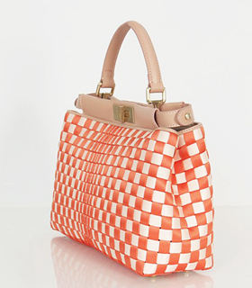 Fendi Peekaboo Woven Leather Top Handle Bag Pink