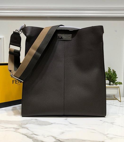 Fendi Peekaboo X-Lite Black Calfskin Leather Coffee Strap Large Tote Bag