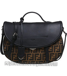 Fendi Pequin FF Fabric With Black Original Leather Shoulder Bag-5