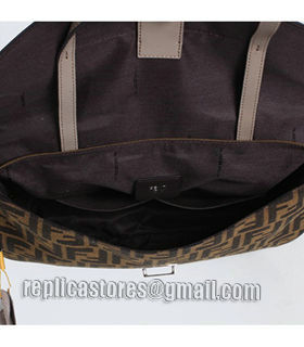 Fendi Pequin FF Fabric With Grey Original Leather Shoulder Bag-4