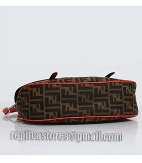 Fendi Pequin FF Fabric With Orange Red Original Leather Shoulder Bag-2