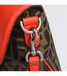 Fendi Pequin FF Fabric With Orange Red Original Leather Shoulder Bag-3