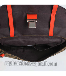 Fendi Pequin FF Fabric With Orange Red Original Leather Shoulder Bag-4