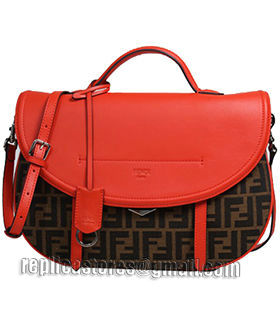 Fendi Pequin FF Fabric With Orange Red Original Leather Shoulder Bag-5