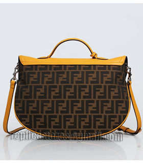 Fendi Pequin FF Fabric With Sunflower Yellow Original Leather Shoulder Bag-1
