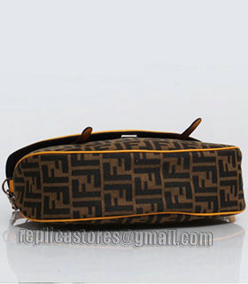 Fendi Pequin FF Fabric With Sunflower Yellow Original Leather Shoulder Bag-2