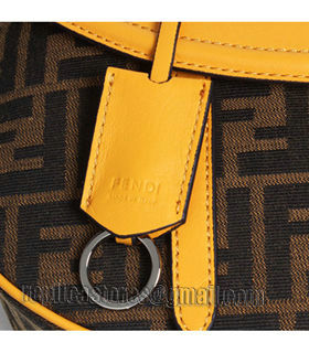 Fendi Pequin FF Fabric With Sunflower Yellow Original Leather Shoulder Bag-3
