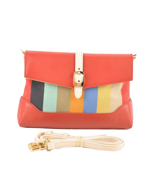 Fendi Pequin Mini Bag Multicolor Striped Fabric With Dark Red Leather