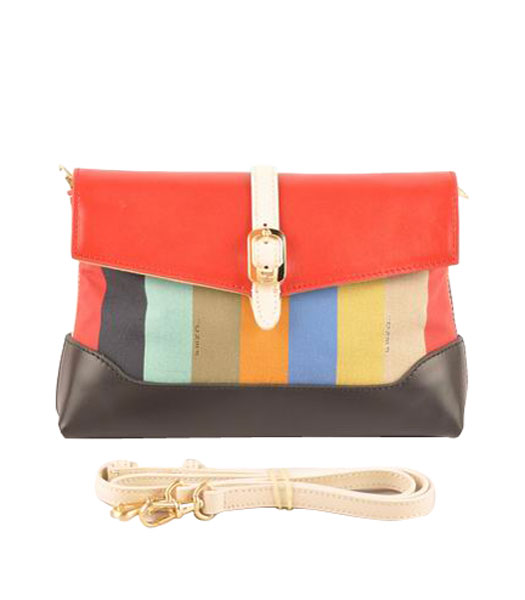 Fendi Pequin Mini Bag Multicolor Striped Fabric With RedBlack Leather