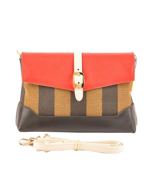 Fendi Pequin Mini Bag Striped Fabric With RedBlack Leather