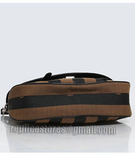 Fendi Pequin Stripe Fabric With Black Original Leather Shoulder Bag-2