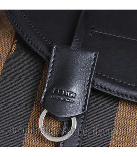 Fendi Pequin Stripe Fabric With Black Original Leather Shoulder Bag-3