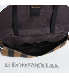 Fendi Pequin Stripe Fabric With Black Original Leather Shoulder Bag-4