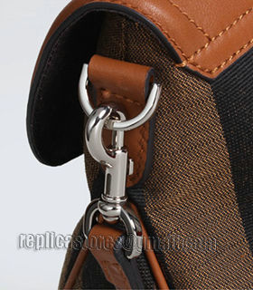 Fendi Pequin Stripe Fabric With Cyan Original Leather Shoulder Bag-3