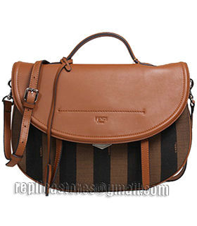 Fendi Pequin Stripe Fabric With Cyan Original Leather Shoulder Bag-5
