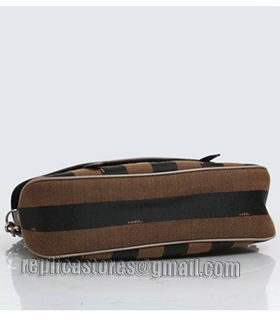 Fendi Pequin Stripe Fabric With Grey Original Leather Shoulder Bag-2