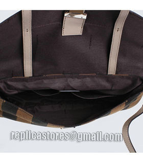 Fendi Pequin Stripe Fabric With Grey Original Leather Shoulder Bag-4