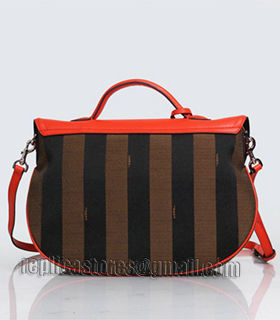 Fendi Pequin Stripe Fabric With Orange Red Original Leather Shoulder Bag-1