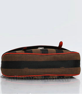 Fendi Pequin Stripe Fabric With Orange Red Original Leather Shoulder Bag-2