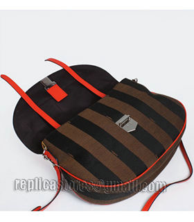 Fendi Pequin Stripe Fabric With Orange Red Original Leather Shoulder Bag-3