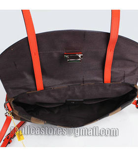 Fendi Pequin Stripe Fabric With Orange Red Original Leather Shoulder Bag-4