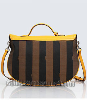 Fendi Pequin Stripe Fabric With Sunflower Yellow Original Leather Shoulder Bag-1