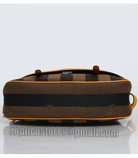 Fendi Pequin Stripe Fabric With Sunflower Yellow Original Leather Shoulder Bag-2