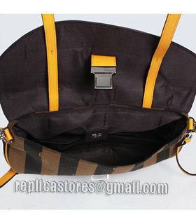 Fendi Pequin Stripe Fabric With Sunflower Yellow Original Leather Shoulder Bag-4