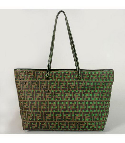 Fendi Perforated Zucca Boston Bag Green with Patent Leather