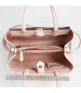 Fendi Pink/Silver Cross Veins Leather Medium Tote Bag-4