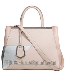 Fendi Pink/Silver Cross Veins Leather Medium Tote Bag-5